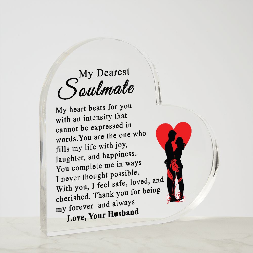 Gift for wife Acrylic Plaque, Anniversary Gift, To my Soulmate, Heart Shaped Acrylic Plaque