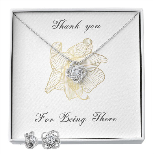 Thank you for being there necklace and matching earrings, friendship appreciation gift