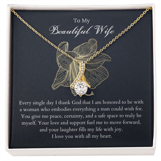 To My Beautiful Wife Alluring Beauty 18k Gold Necklace | Anniversary Gift for Wife, Christmas Gift For Wife