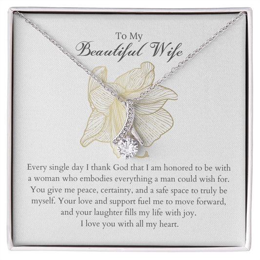 To My Beautiful Wife Alluring Beauty White Gold Necklace | Anniversary Gift for Wife, Christmas Gift For Wife