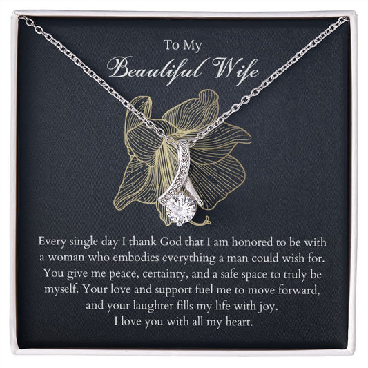 To My Beautiful Wife Alluring Beauty White Gold Necklace | Anniversary Gift for Wife, Christmas Gift For Wife