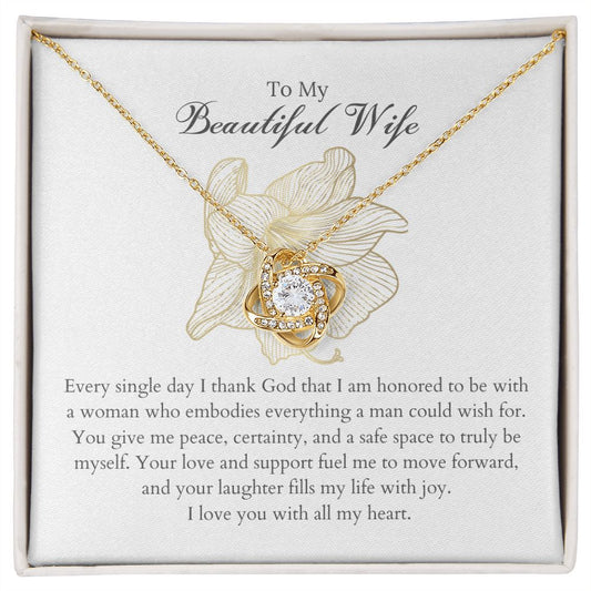 To My Beautiful Wife Love Knot 18k Gold Necklace | Anniversary Gift for Wife, Christmas Gift for Wife