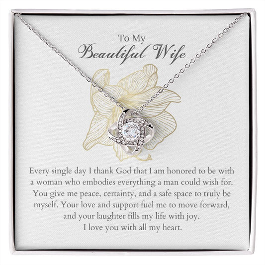 To My Beautiful Wife Love Knot 14k White Gold Necklace | Anniversary Gift for Wife, Christmas Gift for Wife