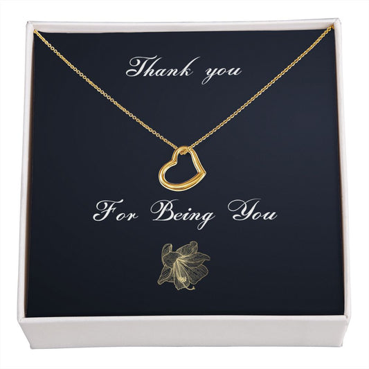Thank You For Being You Necklace, Friendship Gift, Necklace For a Friend, Girlfriend, Yellow Gold Necklace, Heart Shaped Necklace